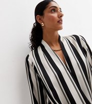 New Look Off White Stripe Long Sleeve Wrap Top